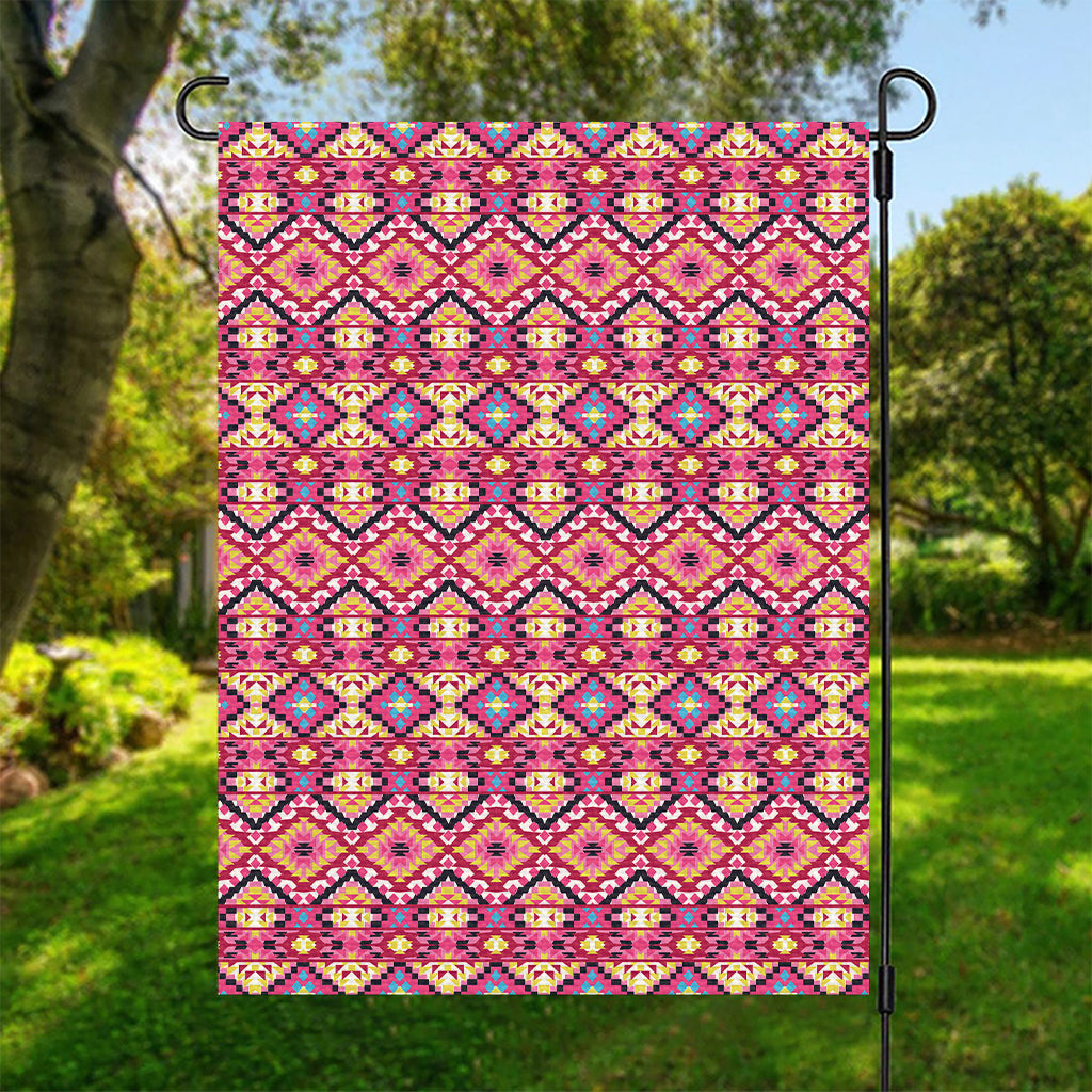 Pink Aztec Geometric Pattern Print Garden Flag