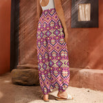 Pink Aztec Geometric Pattern Print Harem Pants