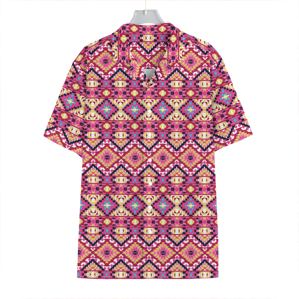 Pink Aztec Geometric Pattern Print Hawaiian Shirt