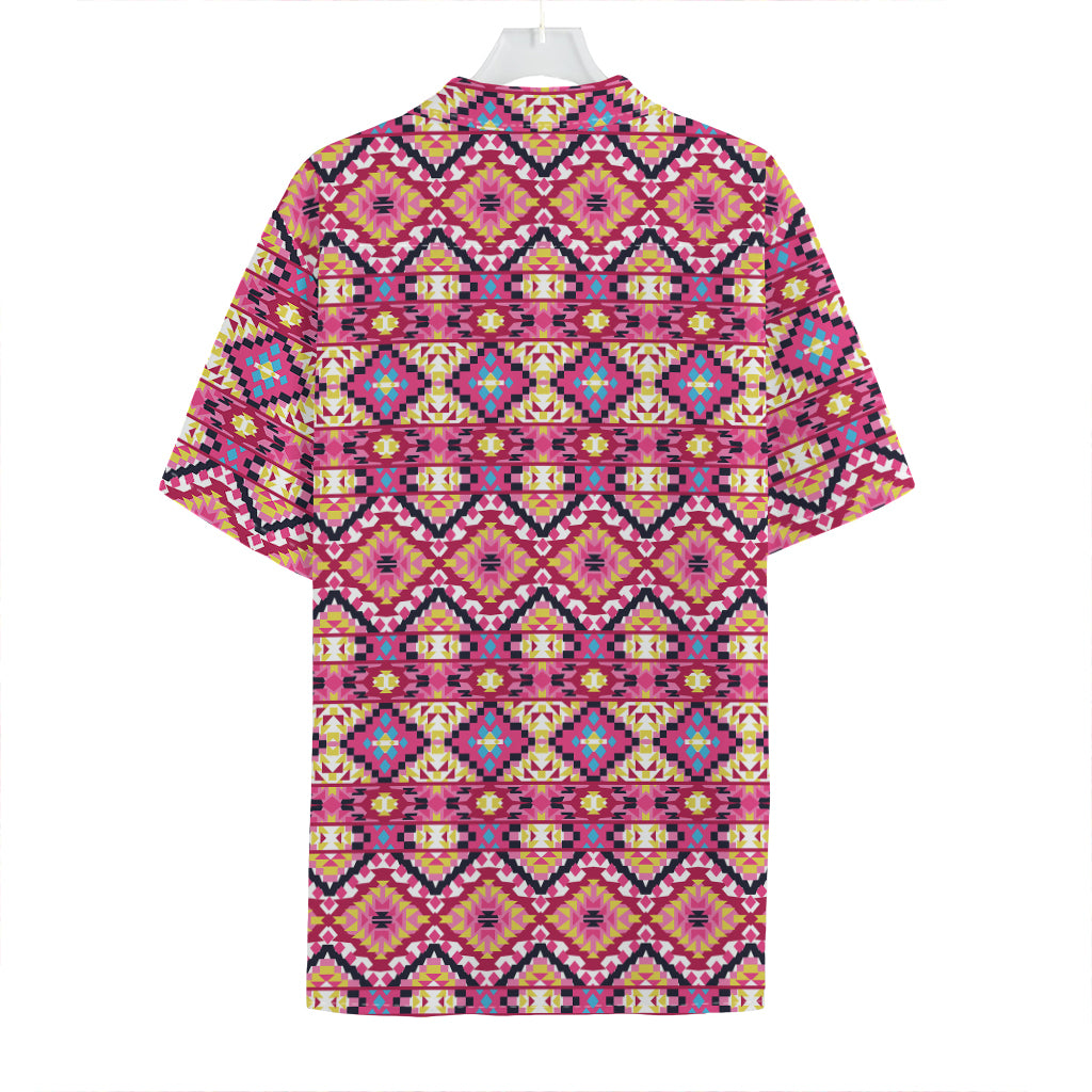 Pink Aztec Geometric Pattern Print Hawaiian Shirt