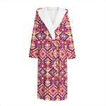 Pink Aztec Geometric Pattern Print Hooded Bathrobe