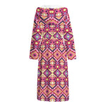 Pink Aztec Geometric Pattern Print Hooded Bathrobe