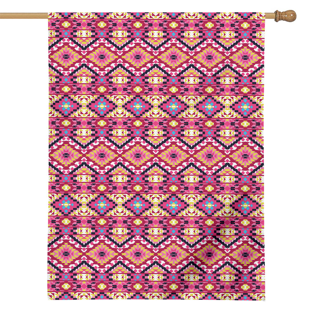 Pink Aztec Geometric Pattern Print House Flag