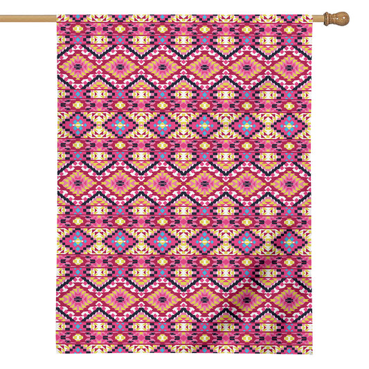 Pink Aztec Geometric Pattern Print House Flag