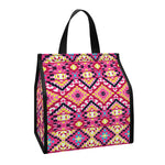 Pink Aztec Geometric Pattern Print Insulated Lunch Tote