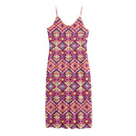 Pink Aztec Geometric Pattern Print Jersey Midi Cami Dress