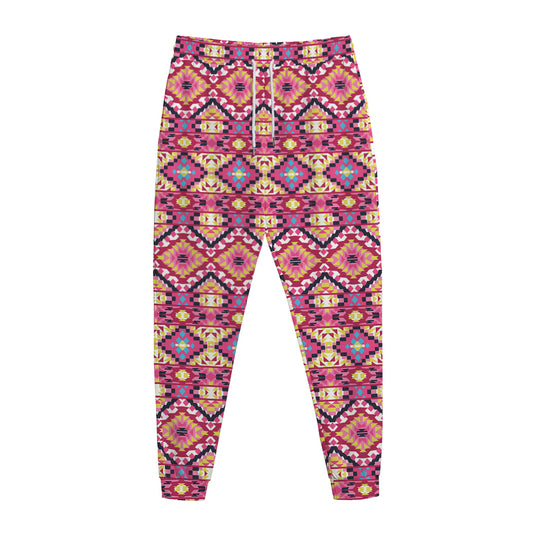 Pink Aztec Geometric Pattern Print Jogger Pants