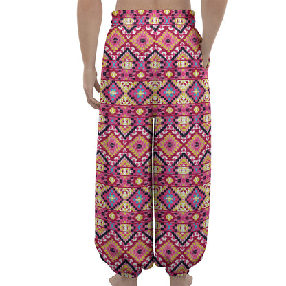 Pink Aztec Geometric Pattern Print Lantern Pants