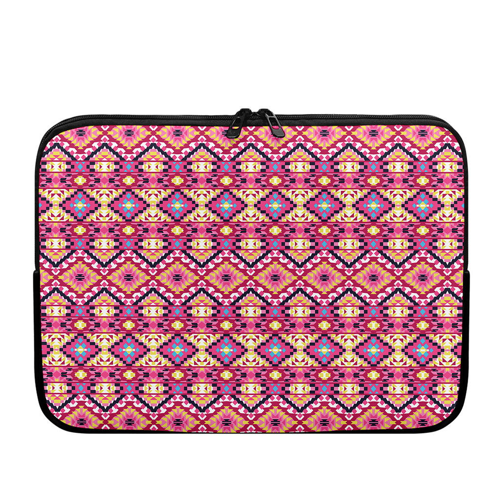 Pink Aztec Geometric Pattern Print Laptop Sleeve