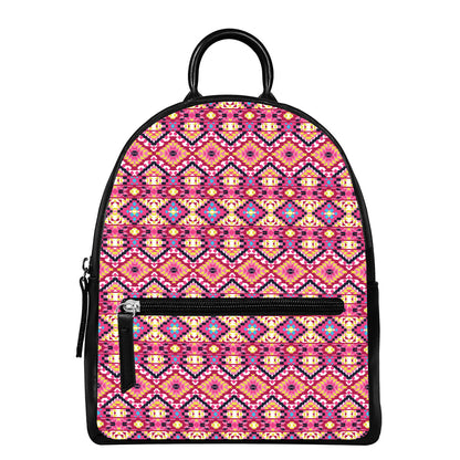 Pink Aztec Geometric Pattern Print Leather Backpack