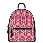 Pink Aztec Geometric Pattern Print Leather Backpack