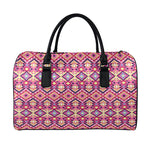 Pink Aztec Geometric Pattern Print Leather Duffle Bag