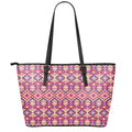 Pink Aztec Geometric Pattern Print Leather Tote Bag With Zipper