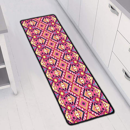 Pink Aztec Geometric Pattern Print Long Kitchen Mat