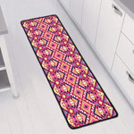 Pink Aztec Geometric Pattern Print Long Kitchen Mat