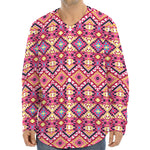 Pink Aztec Geometric Pattern Print Long Sleeve Baseball Jersey