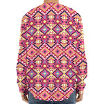 Pink Aztec Geometric Pattern Print Long Sleeve Baseball Jersey