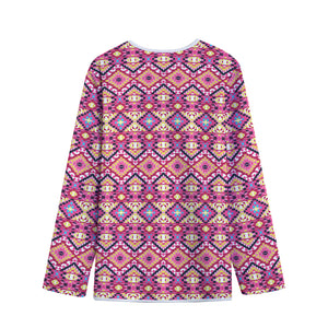 Pink Aztec Geometric Pattern Print Long Sleeve Short Coat