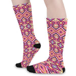 Pink Aztec Geometric Pattern Print Long Socks