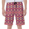 Pink Aztec Geometric Pattern Print Men's Beach Shorts