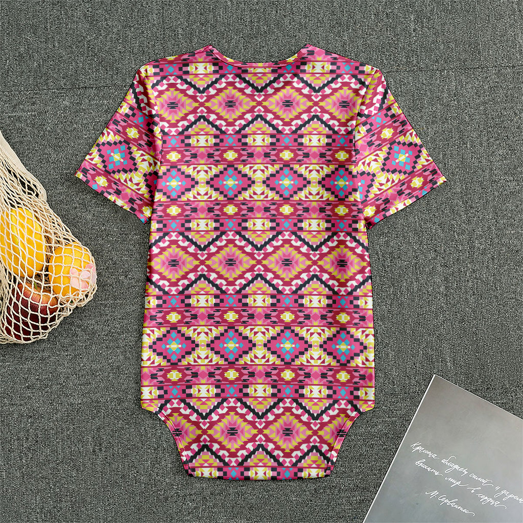 Pink Aztec Geometric Pattern Print Men's Bodysuit