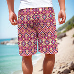 Pink Aztec Geometric Pattern Print Men's Cargo Shorts