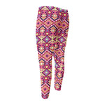 Pink Aztec Geometric Pattern Print Men's Compression Pants