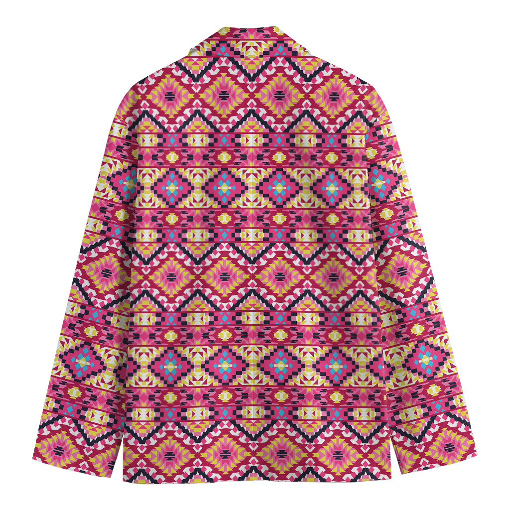 Pink Aztec Geometric Pattern Print Men's Cotton Blazer