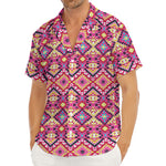 Pink Aztec Geometric Pattern Print Men's Deep V-Neck Shirt