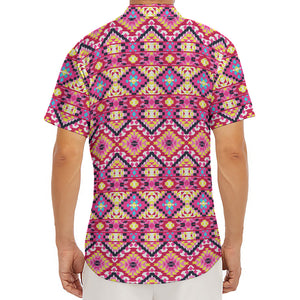 Pink Aztec Geometric Pattern Print Men's Deep V-Neck Shirt