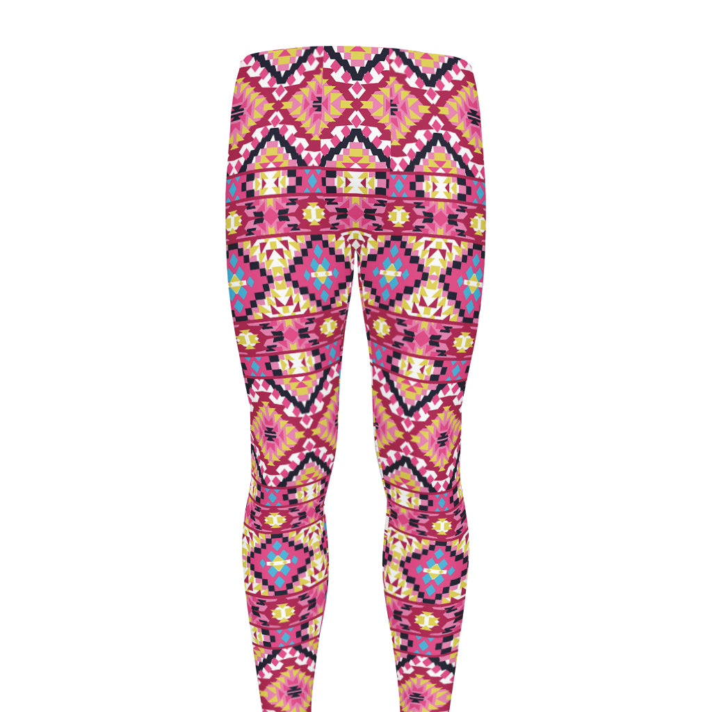 Pink Aztec Geometric Pattern Print Men's leggings