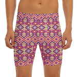 Pink Aztec Geometric Pattern Print Men's Long Boxer Briefs