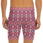 Pink Aztec Geometric Pattern Print Men's Long Boxer Briefs