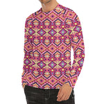 Pink Aztec Geometric Pattern Print Men's Long Sleeve Rash Guard