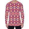 Pink Aztec Geometric Pattern Print Men's Long Sleeve T-Shirt