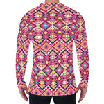 Pink Aztec Geometric Pattern Print Men's Long Sleeve T-Shirt