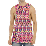Pink Aztec Geometric Pattern Print Men's Muscle Tank Top
