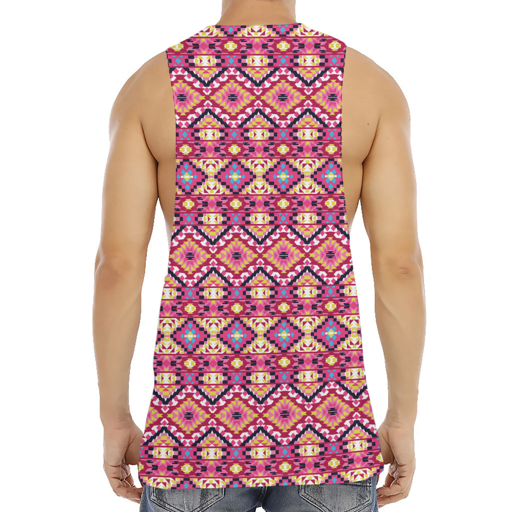 Pink Aztec Geometric Pattern Print Men's Muscle Tank Top