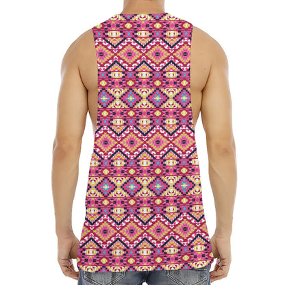 Pink Aztec Geometric Pattern Print Men's Muscle Tank Top