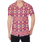 Pink Aztec Geometric Pattern Print Men's Shirt