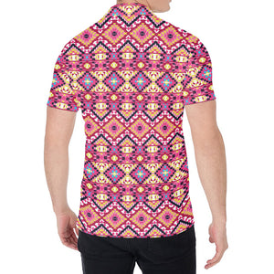 Pink Aztec Geometric Pattern Print Men's Shirt