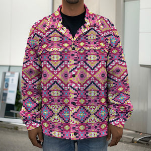 Pink Aztec Geometric Pattern Print Men's Shirt Jacket