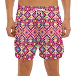 Pink Aztec Geometric Pattern Print Men's Split Running Shorts