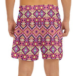Pink Aztec Geometric Pattern Print Men's Split Running Shorts