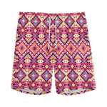 Pink Aztec Geometric Pattern Print Men's Sports Shorts