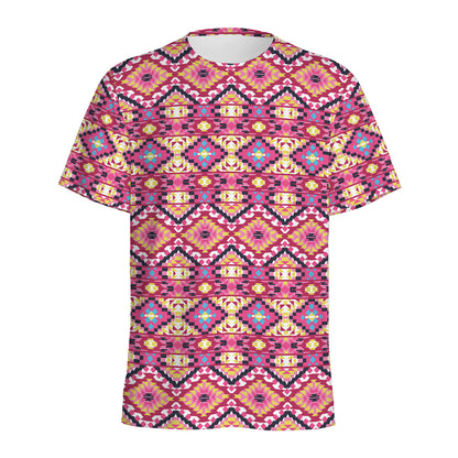 Pink Aztec Geometric Pattern Print Men's Sports T-Shirt