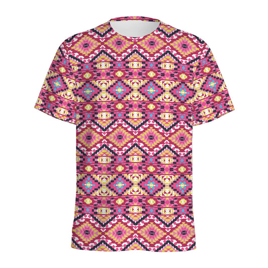 Pink Aztec Geometric Pattern Print Men's Sports T-Shirt