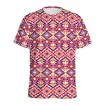 Pink Aztec Geometric Pattern Print Men's Sports T-Shirt