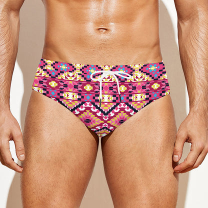 Pink Aztec Geometric Pattern Print Men's Swim Briefs