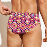Pink Aztec Geometric Pattern Print Men's Swim Briefs